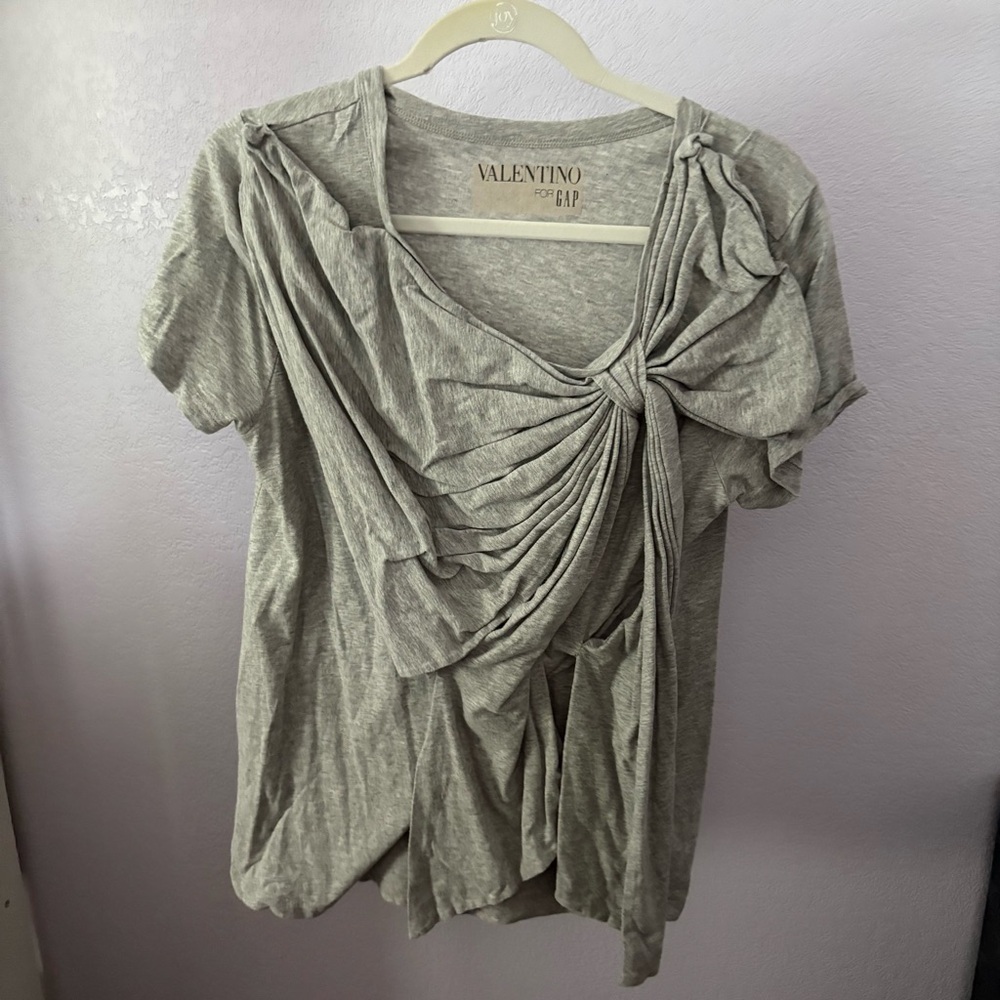 VALENTINO for GAP sz M Gray Draped BOW Tee Short Sleeve Tshirt